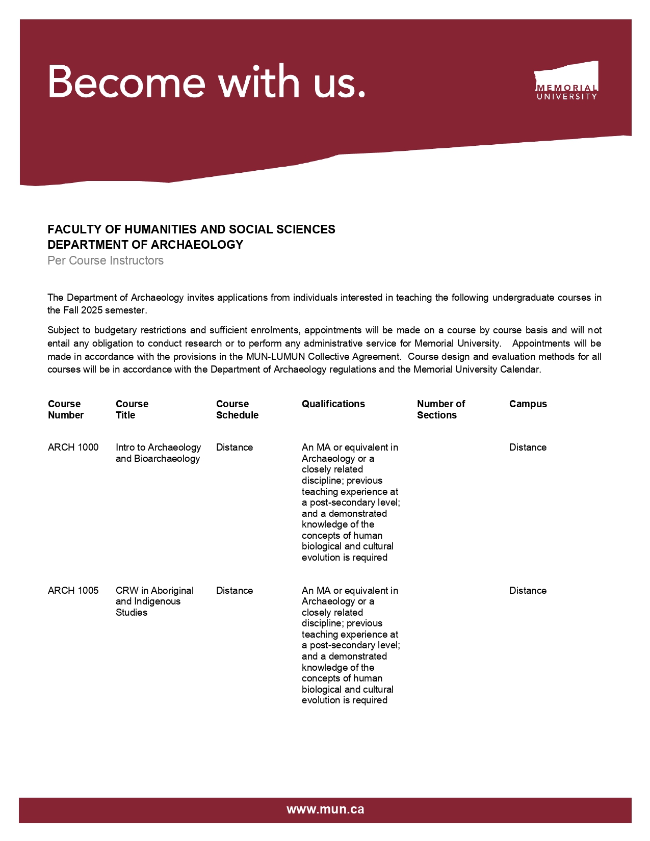 PCI job ad for Fall 2025 page 1 of 2